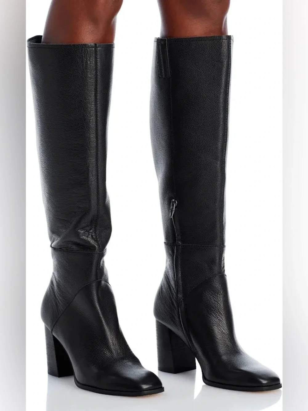 Dolce Vita Flynn Black Leather Knee-High Block Heel Boots for Women